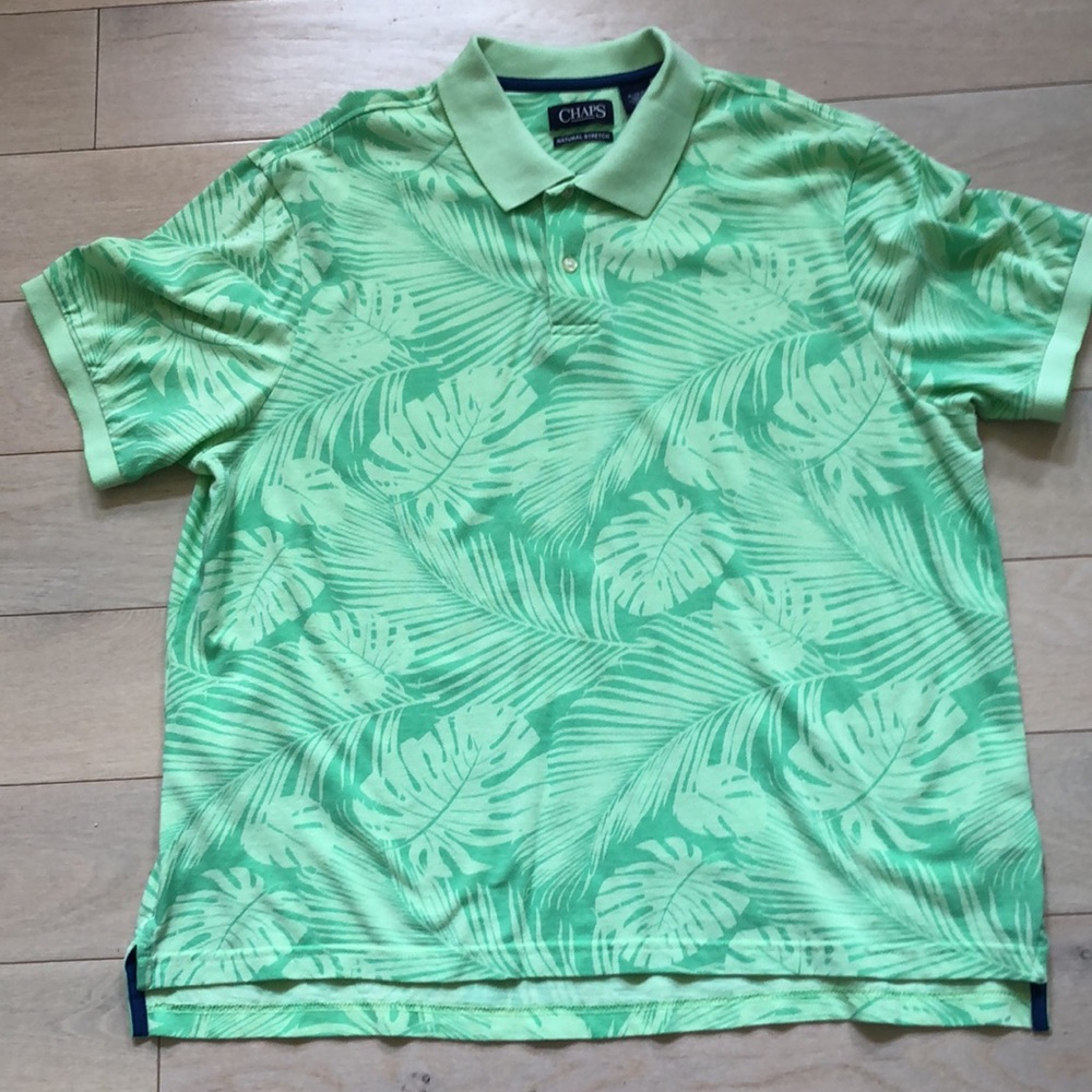 Men's CHAPS tropical polo shirt green palm leaves, XL - Picture 2 of 9